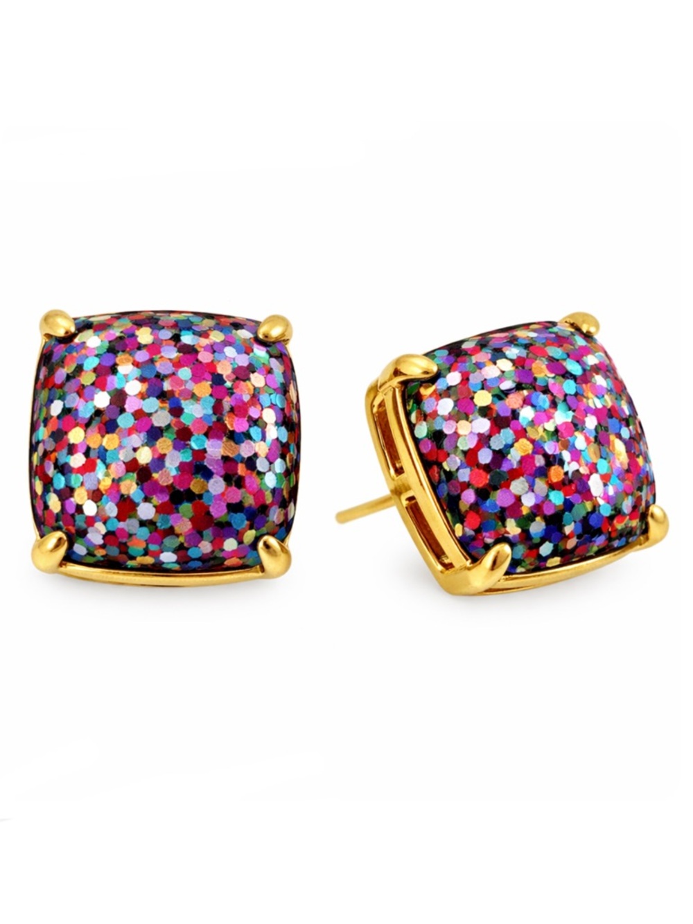 Kate Spade Large Multicolor Glitter Confetti Gold Tone Stud Earrings